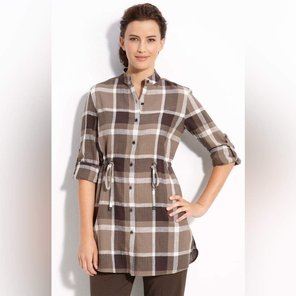 Lafayette 148 New York 'Grande Plaid' Tunic Women’s Small Brown And Tan